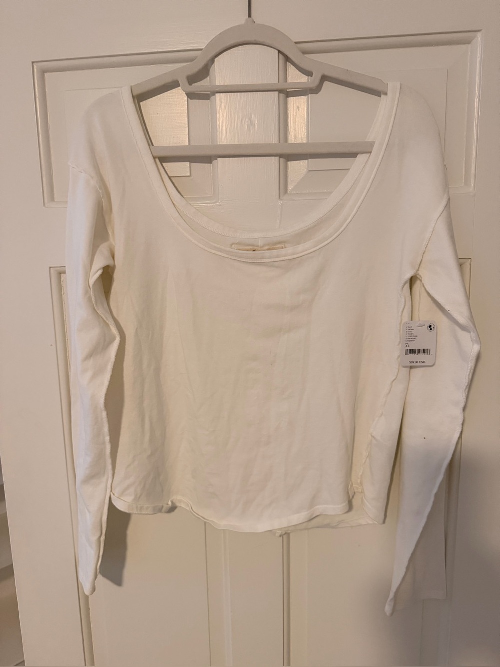 NWT Free People Women's White Scoop Neck Long Sleeve Top